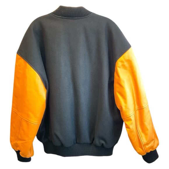 Burks Bay Pac-Man Bomber Jacket Mens Large Orange Black Wool Leather Gamer Coat - Picture 4 of 16